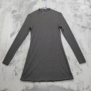 Aeropostale Dress Womens M Black White Striped Mock Neck Long Sleeve Stretch